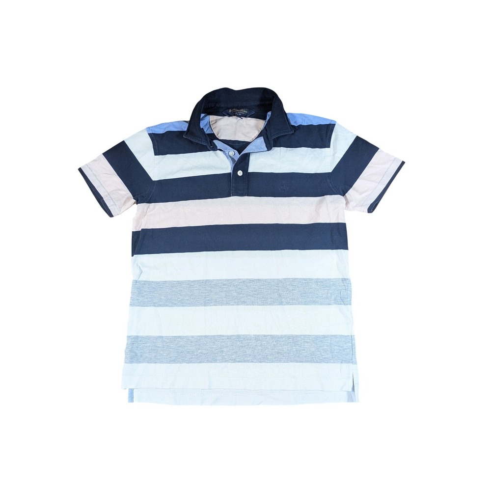Brooks Brothers Mens Small Blue Supima Cotton Colorblock Short Sleeve Polo Shirt